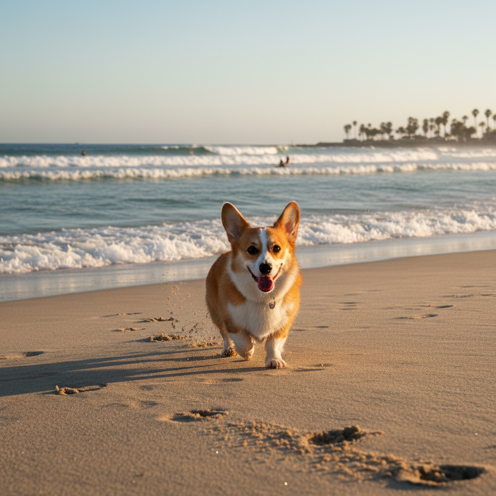 Corgi on the beach